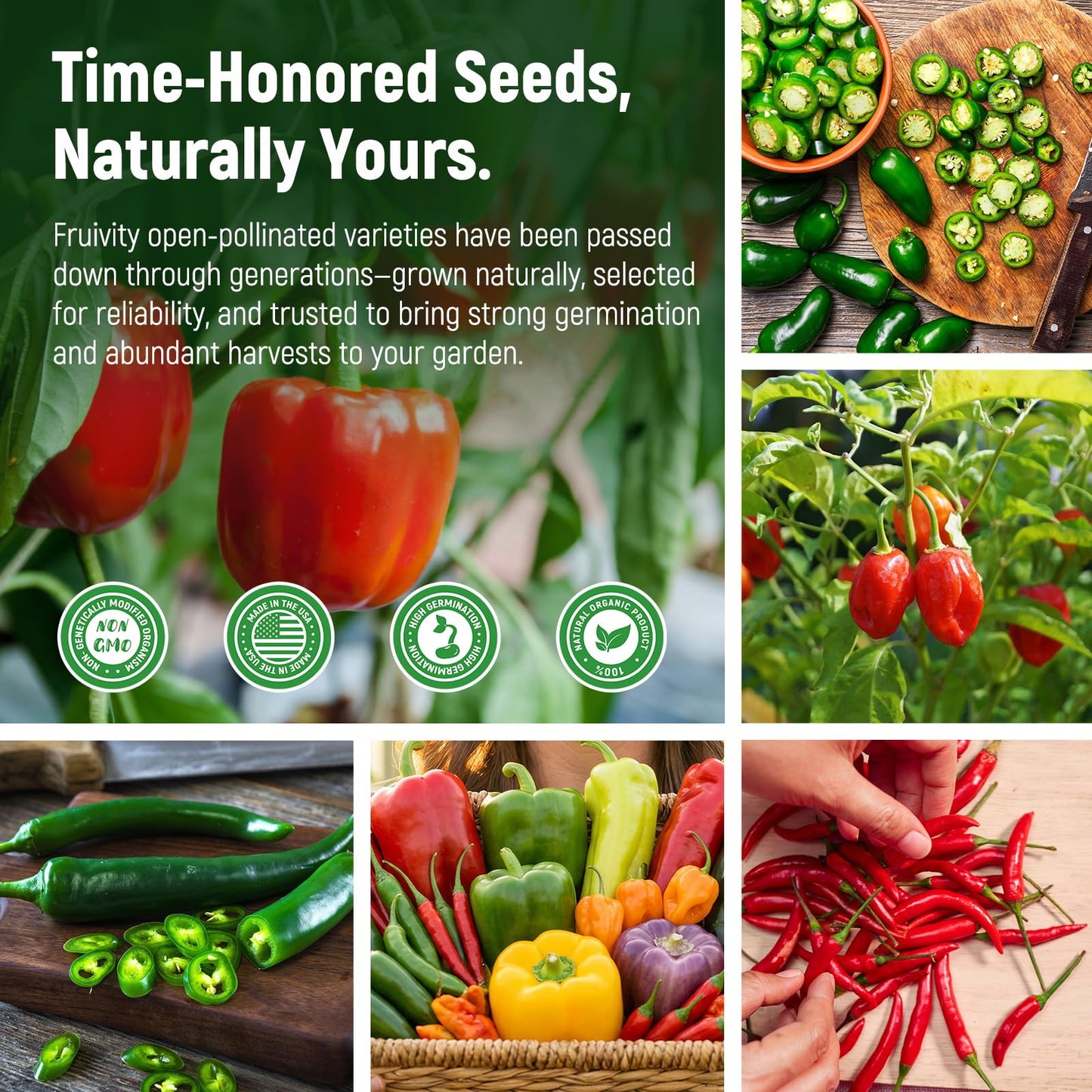 15 Sweet & Hot Peppers Seeds Variety Pack Jalapeño, Serrano, Cayenne, Bell, Habanero, Cubanelle, Big Red & More Hot & Sweet Heirloom Peppers Collection Survival Garden Seeds