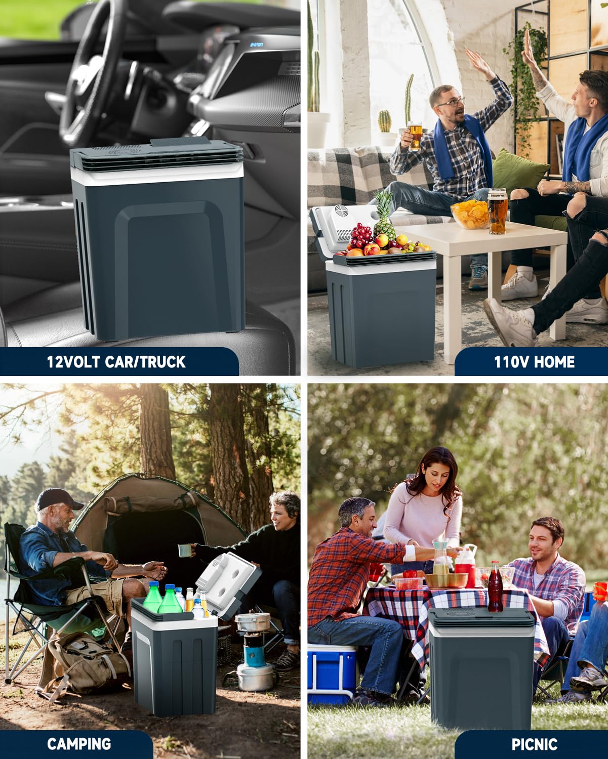 SubSun Electric Cooler and Warmer with Handle，32Quart (30 L) Portable Thermoelectric Fridge， Car Fridge Cooler with 12V DC & 110 AC for Camping, Travel & Picnics,Grey