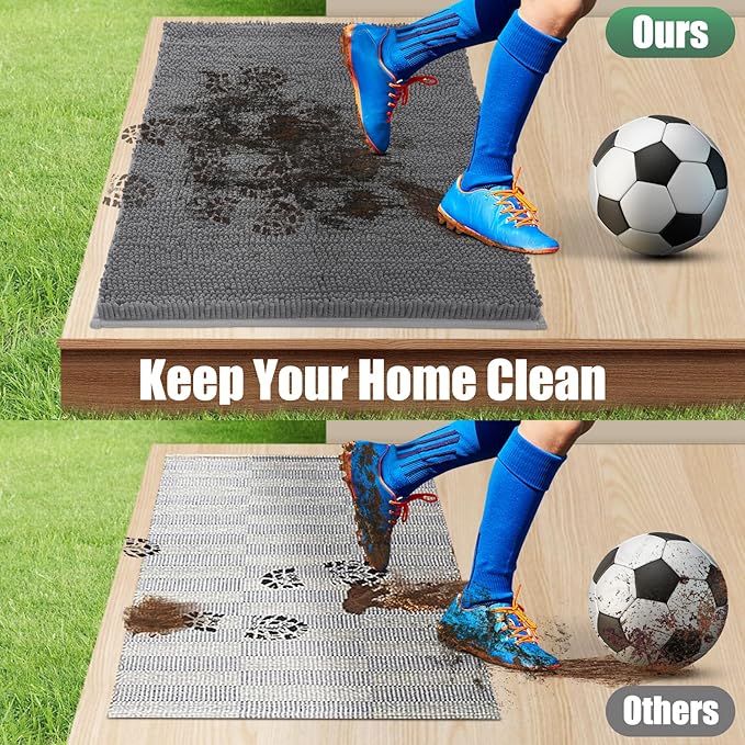IM HOME Chenille Absorbent Outdoor Doormat 30" x 20", Washable Muddy Door Mats for Dog Non Slip Indoor Doormat Dog Mat for Muddy Paw Front Inside Doormats for Entryway Grey