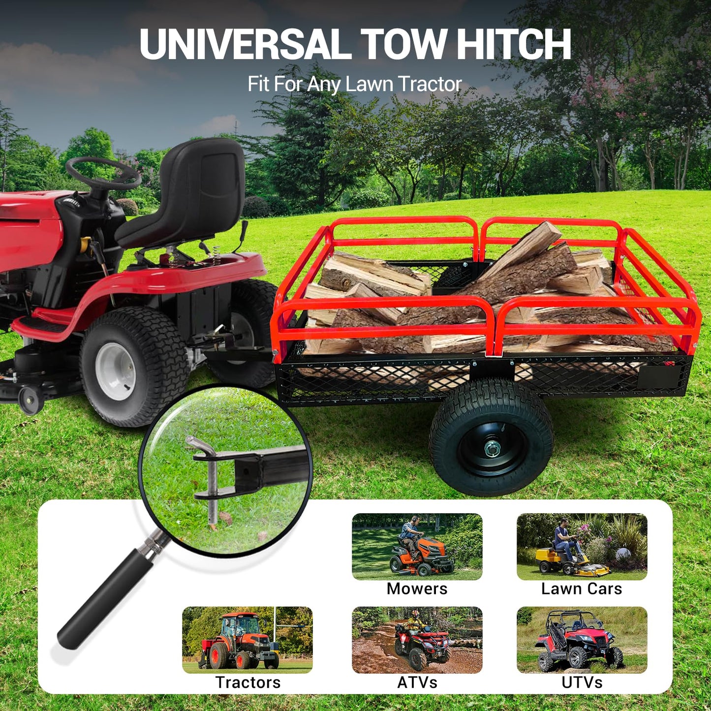 Heavy Duty Steel Dump Cart, 1500 Lbs Utility Garden Trailer, ATV Dump Trailer with Removable Sides, 15 Cubic Feet HD Agricultural Trailers for Tractor Lawn Mower Garden