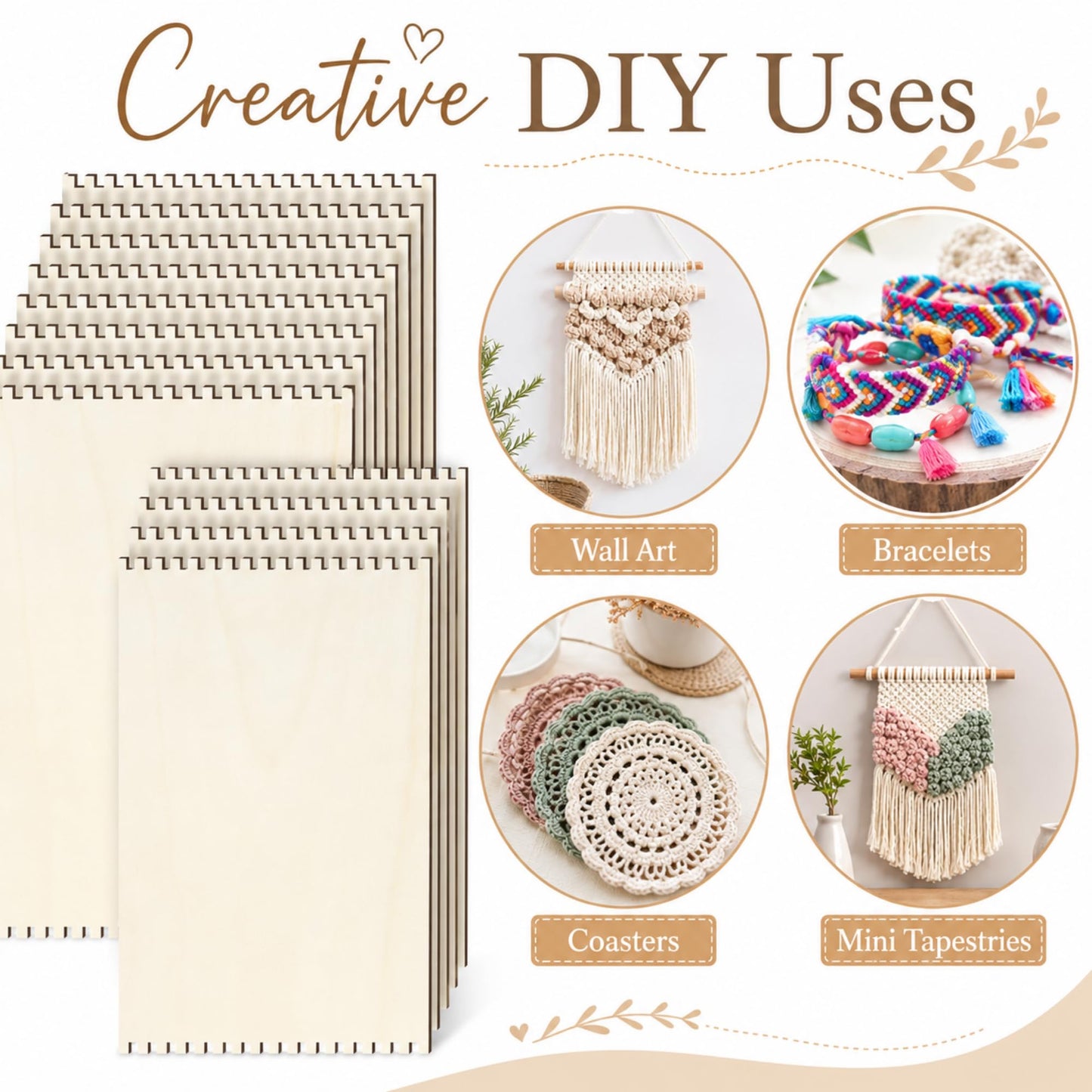 Minatee 50 Pcs Beginners Wooden Loom Notched Weaving Loom Basket Weaving Tools for Kids Adult Art Craft Activity Jewelry Motor Skills Crochet Knitting Sewing Teaching Educational, 6 x 9 in