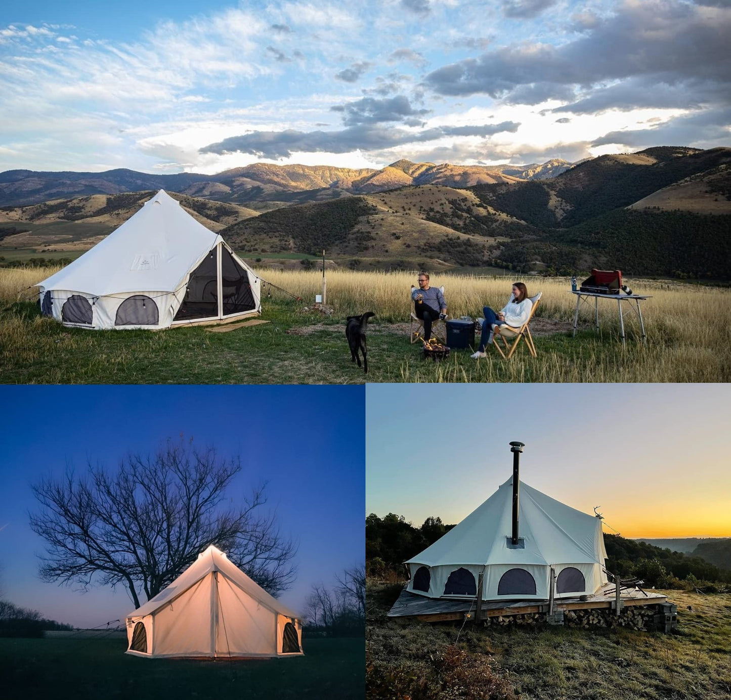 WHITEDUCK Avalon Canvas Bell Tent - Luxury All Season Tent for Camping & Glamping Made from Premium & Breathable 100% Cotton Canvas w/Stove Jack, Mesh (13' (4M), Fire Water Repellent)