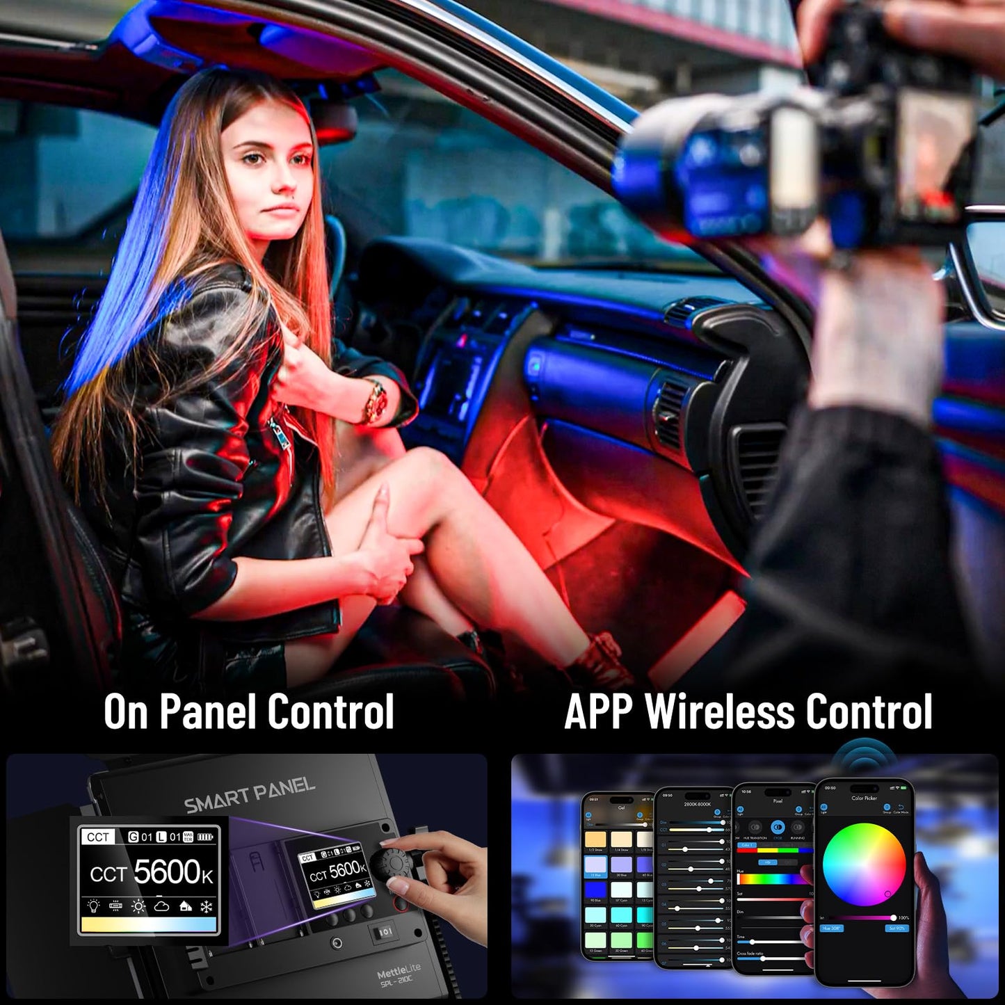 Mettlelite SPL210C Light Kit 2 Packs, RGB LED Video Light with APP Control, 360° Full Color RGB, 2800K-8000K, CRI/TLCI 97+, 10 Scenes, Photography Studio Light Kit with Light Stand for Photo and Video