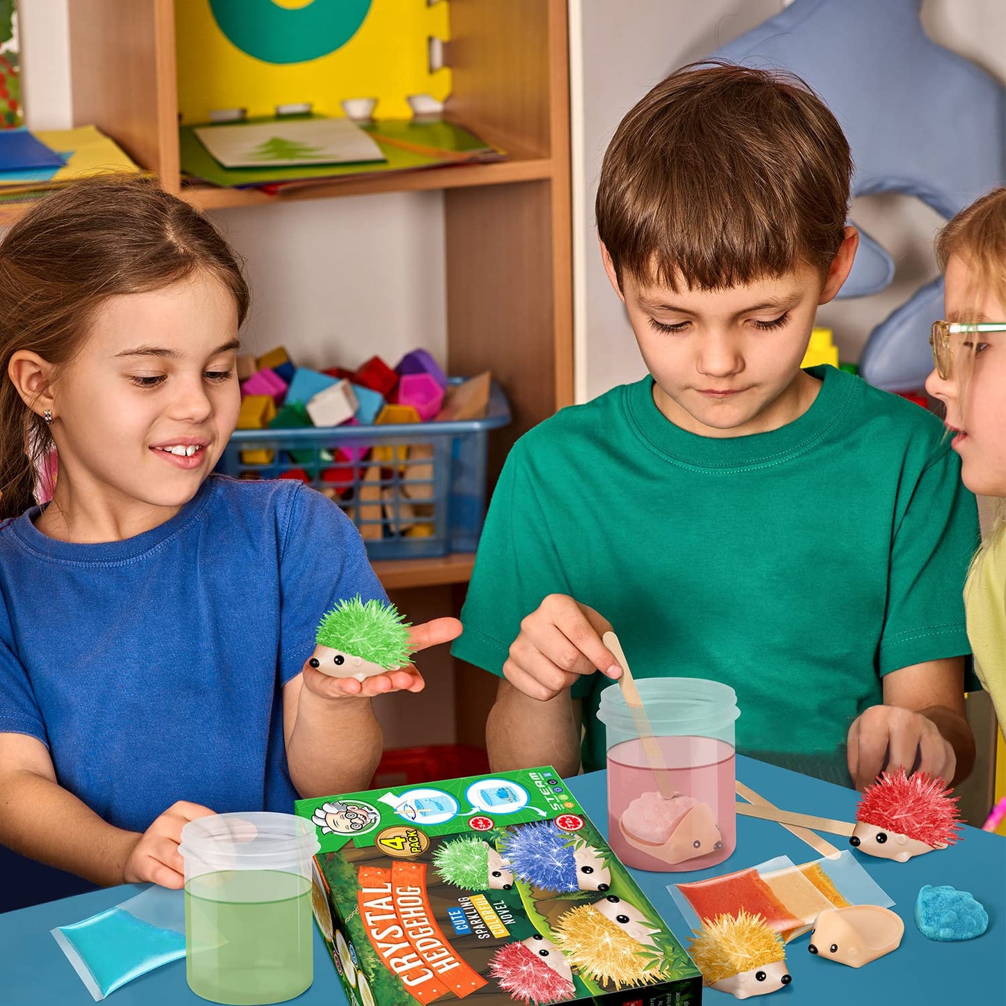 Crystal Growing Kit for Kids - 4 Vibrant Hedgehogs Fast Growing in 24H - STEM Science Kits for Kids Age 6-8 & 8-12, Educational DIY Learning Toys, Birthday Gifts for Boys & Girls Age 7, 8, 9, 10+