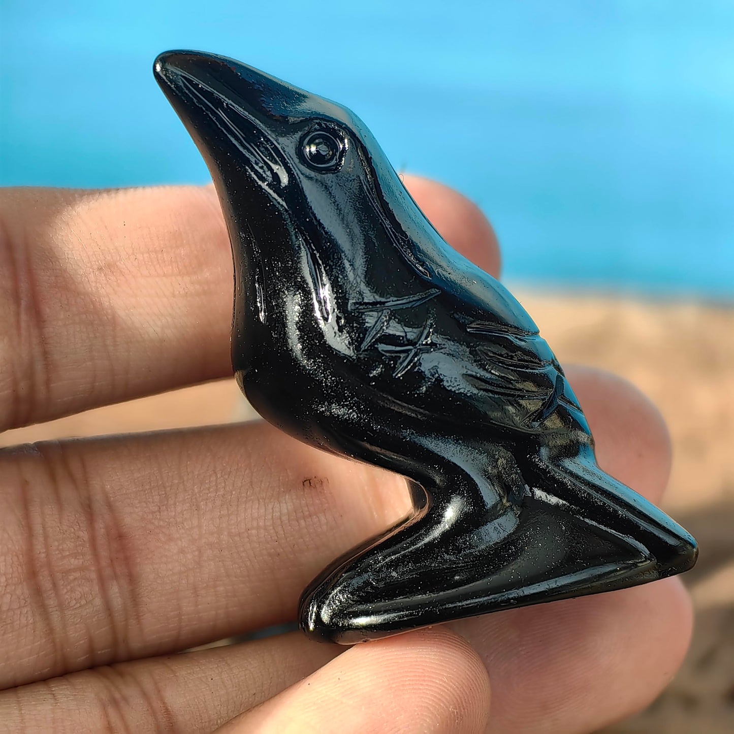 2" Natural Obsidian Flame Stone Crystal Crow Raven Statue Healing Crystal Handmade Sculpture Guardian Pocket Statues Reiki Bird Meditation Office Home Decoration Gift (Flame Stone and Obsidian)