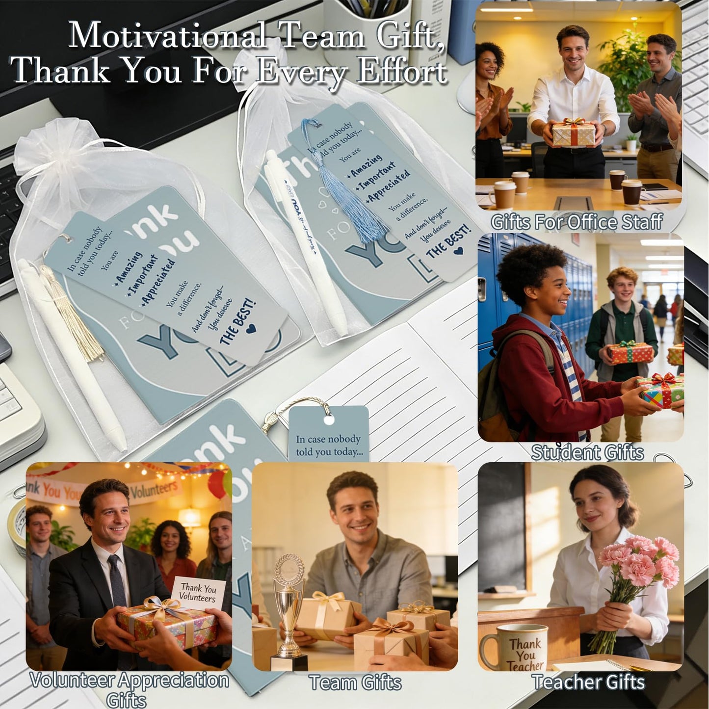 180 Pcs Employee Appreciation Gifts Bulk - 36 Set Bulk Thank You Office Gifts with Pocket Notebook, Bookmark, Organza Bag, Pen-Suitable for Colleagues, Teachers Team Appreciation Gift Christmas Gift