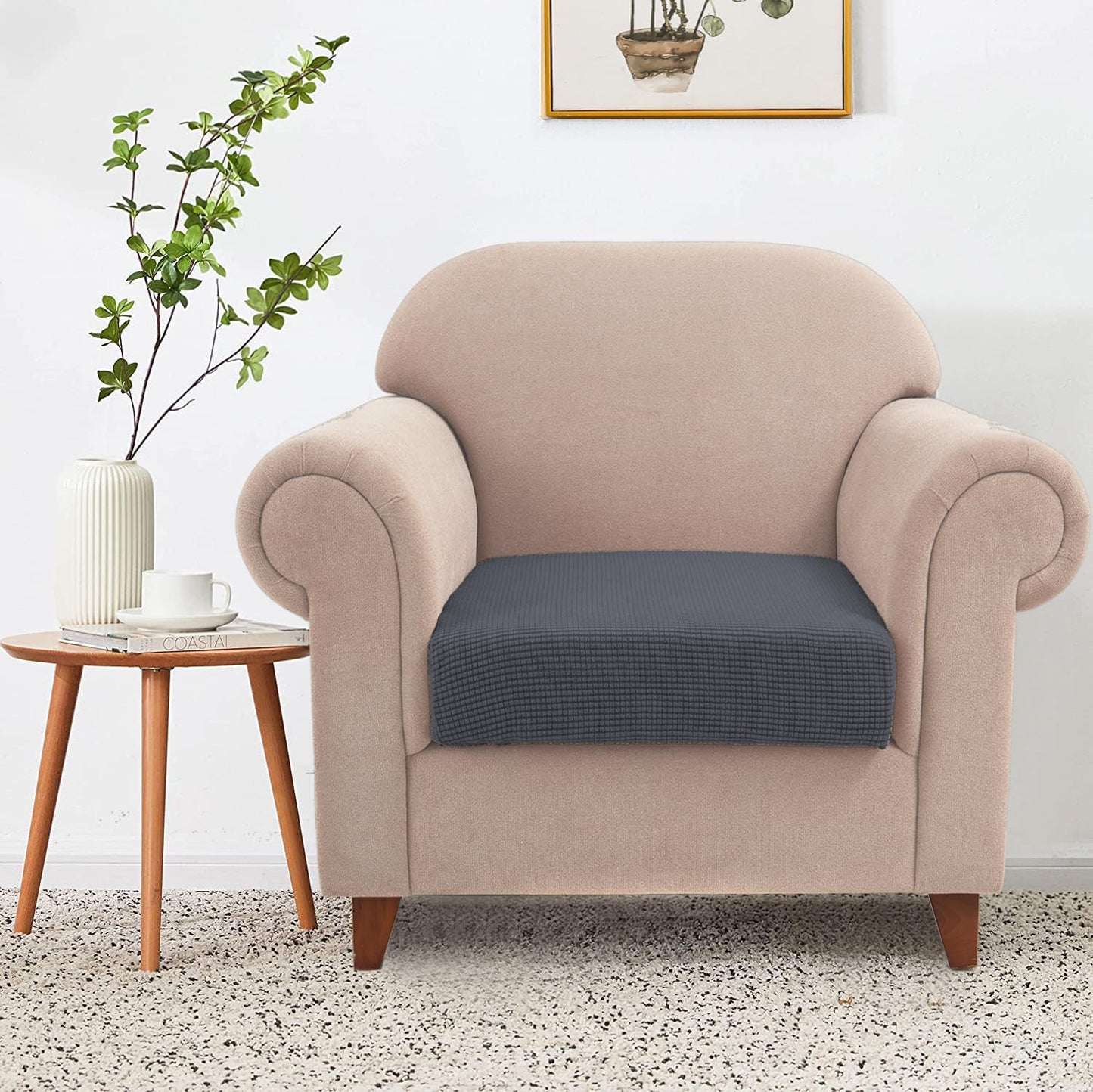 NC HOME Water-Repellent Sofa Cushion Covers Jacquard High Stretch Fabric Furniture Protector for Living Room, Washable Sofa Seat Slipcover, 1 Seater Settee (Chair Cushion, Gray)