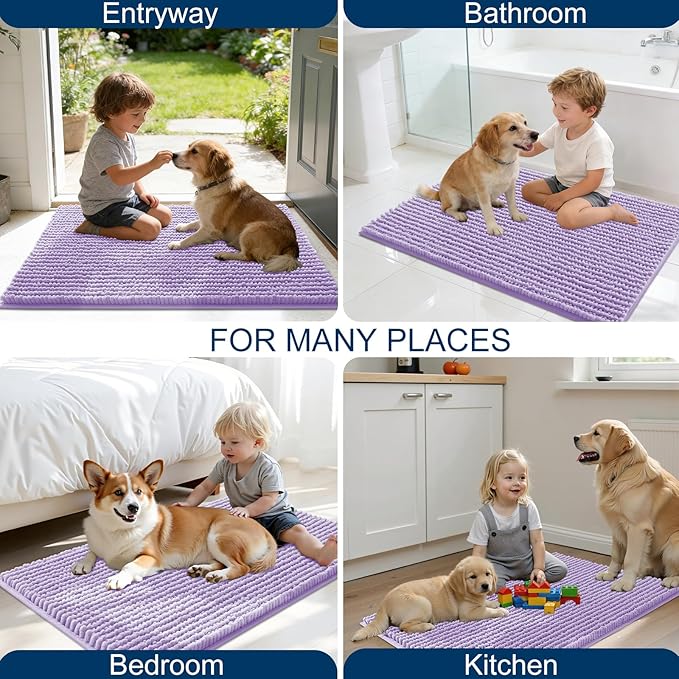 OLANLY Dog Door Mat for Muddy Paws 40x32, Ultra Absorbent Chenille Mud Doormat, Non-Slip Washable and Dirt Trapping Doormat for Indoor Entryway, Quick-Dry Indoor Pet Bed Mats for Dogs, Lavender