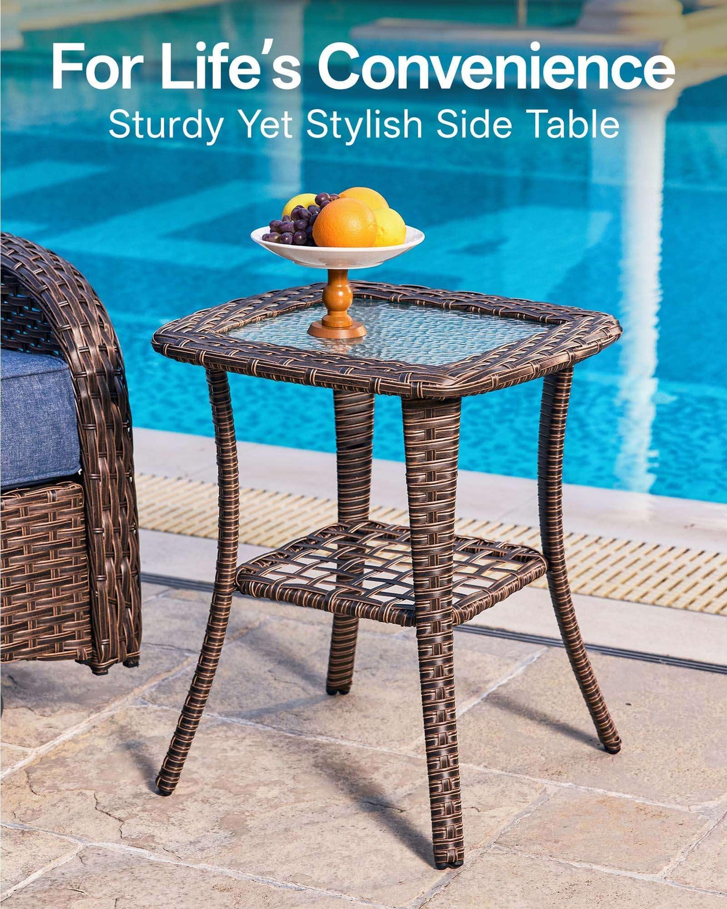 NUSBAY 3-Piece Patio Furniture Set with 6-Inch Thick Cushions, High Back Outdoor Swivel Rocker Chairs and Table, All-Weather Conversation Set for Porch, Deck, Balcony, Yard in Blue