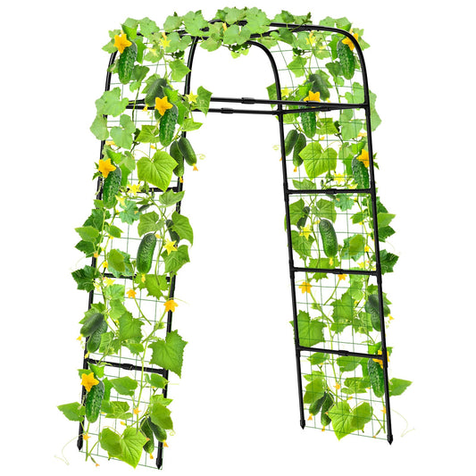 7ft Garden Arch Trellis for Climbing Plants Outdoor-Heavy Duty Metal Cucumber Trellis for Raised Beds- Tall Steel Vegetable Arbor for Climbing Vine Fruit Flower Yard Lawn Arch Tunnel Trellis