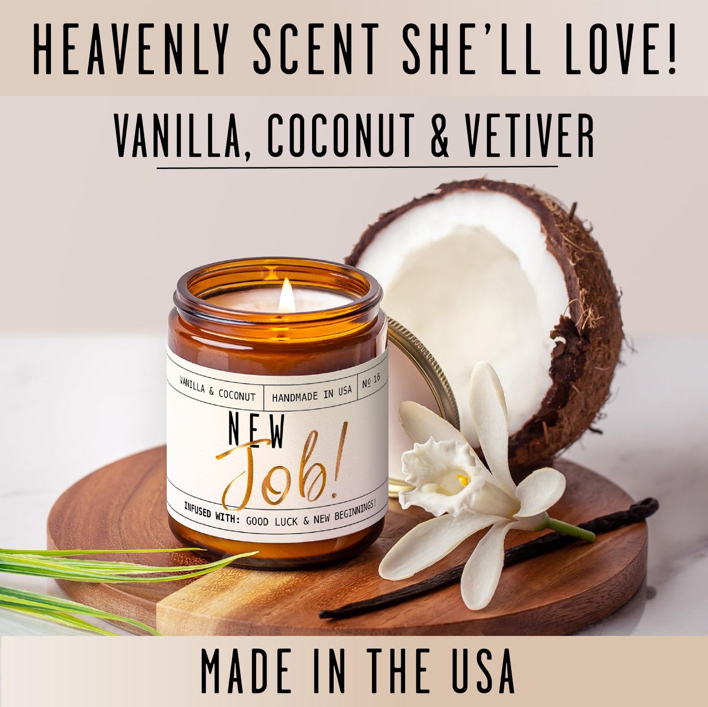 New Job Gifts for Women, Congratulations Gifts for Women - 'New Job Candle, w/Vanilla & Coconut I Job Promotion Gifts for Women I Leaving Job Gifts I Goodbye Coworker Gift I 50Hr Burn, Made in USA