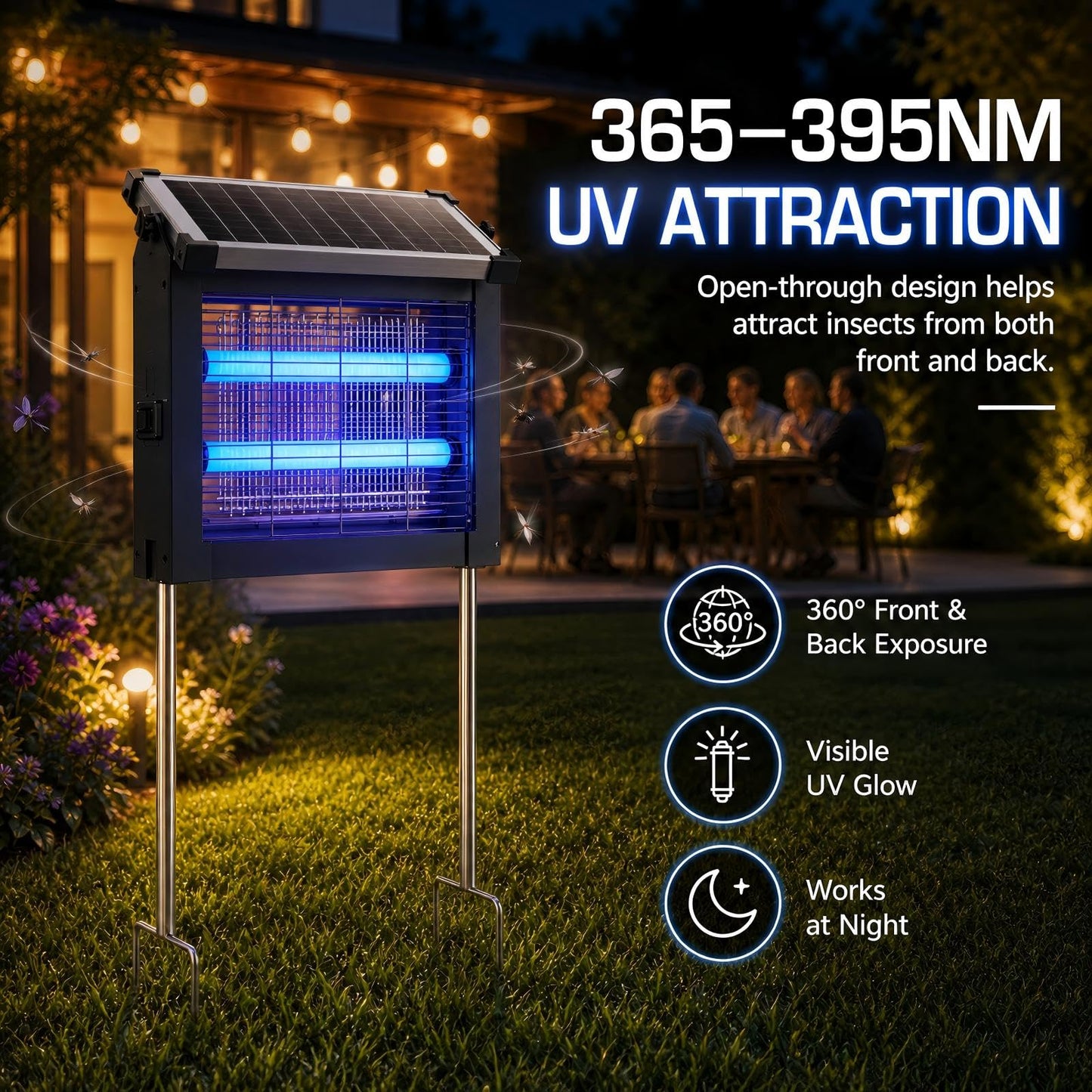 Solar Bug Zapper Outdoor Waterproof, Mosquito Zapper USB-C Rechargeable Solar Bug Zapper Outdoor, 4500V Electric Bug Zapper, Mosquito Trap Fly Zapper Killer for Patio Garden Backyard Camping Garage