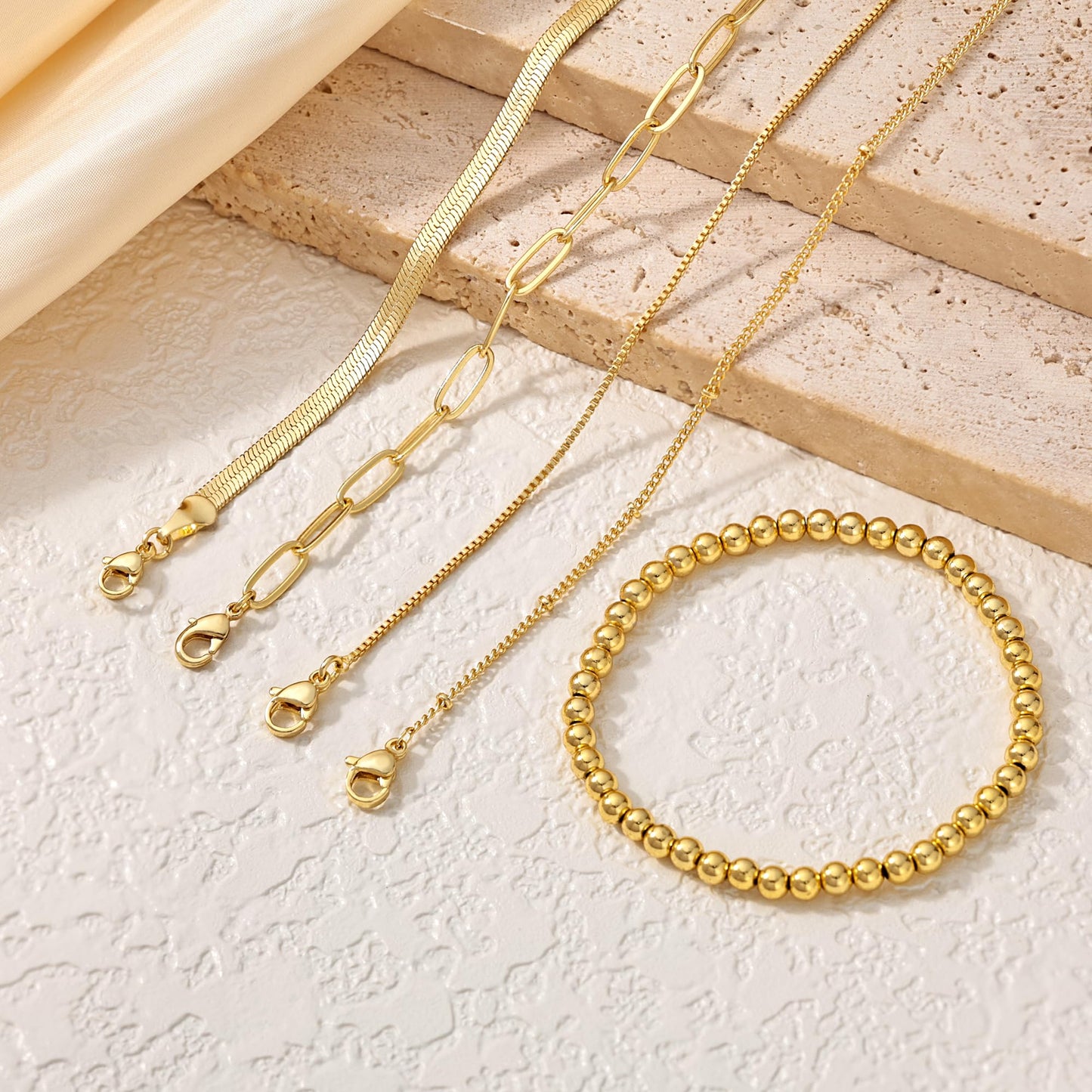 DEARMAY 14K Gold Plated Bracelets for Women Gold Jewelry Set for Women Beaded Bracelets for Women Dainty Paperclip Chain Bracelet Pack Gifts for Women