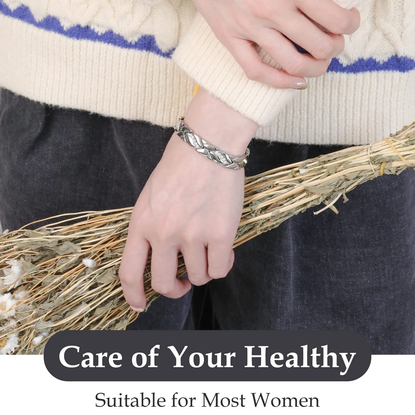 Jecanori Pure Copper Bracelets for Women,Ultra Magnetic Bracelets for Women with 3500 Gauss Magnets,Crystal Mother's Day Jewelry Gift, Sizing Tool