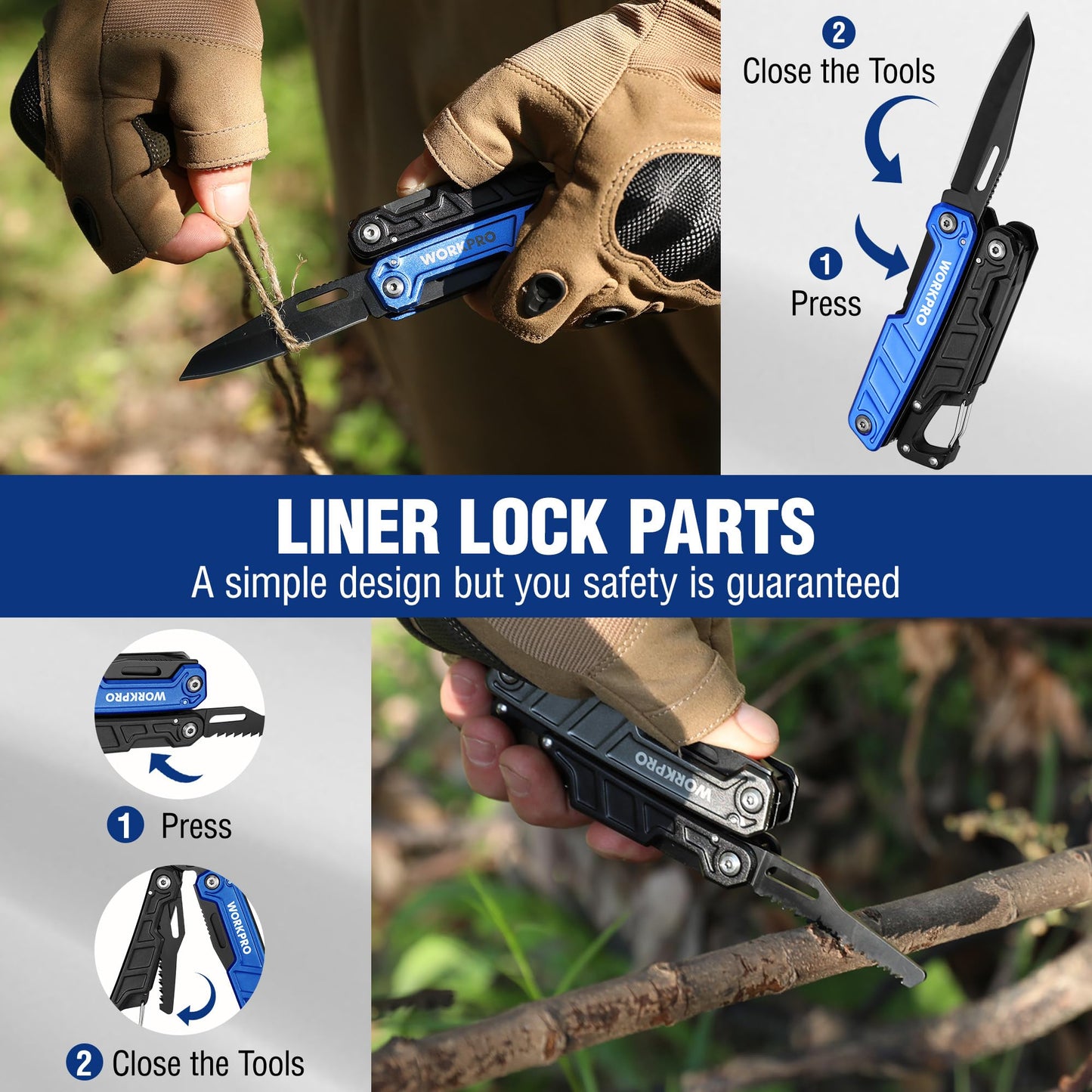 WORKPRO Multitool-11 in 1 Camping Tools with Mini Hammer-EDC Gear Multi Tools Hammer with Safety Lock and Pouch-Mini Multitools Gifts for Men and Women-Camouflage