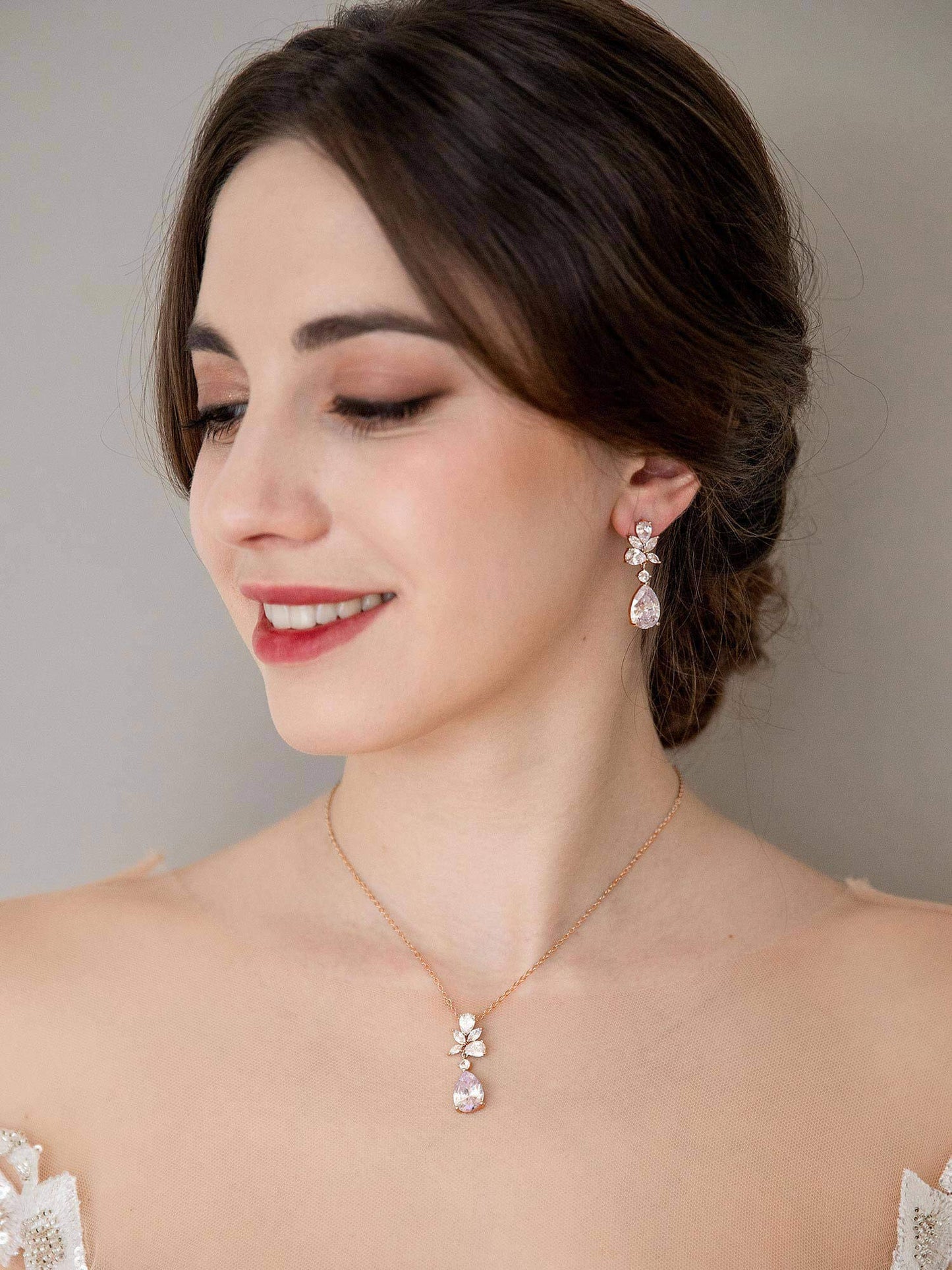 SWEETV Rose Gold Plated Elegant Bridal Wedding Earrings for Brides, Bridesmaids, Cubic Zirconia Teardrop Dangle Earrings for Women Formal Jewelry