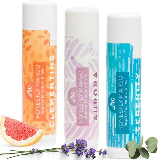 Honestly Margo Aromatherapy Balm Stick Set (Citrus, Lavender, Eucalyptus, Pack of 3) – Natural, Organic Essential Oils, Body Balm & Lip Balm | Aromatherapy Stick & Nasal Stick | Women Self Care