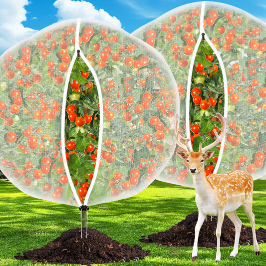 6FT x 6FT Fruit Tree Netting with Zipper and Drawcord, 2Pcs Garden Plant Net Pest Barrier Bag, Insect Bird Mesh Netting Cover for Protect Vegetables Flower Blueberry