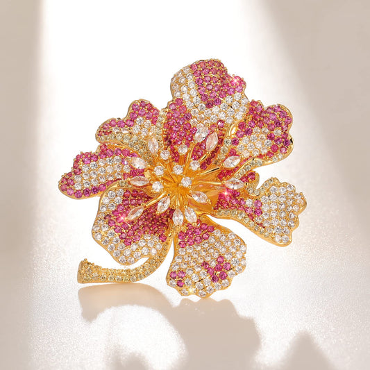 AILONMEI Floral Series Elegant Brooch Pins For Woman Fashion Jewelry, Large Vintage Costume Broches Christmas Gift (Rhododendron, Gold)