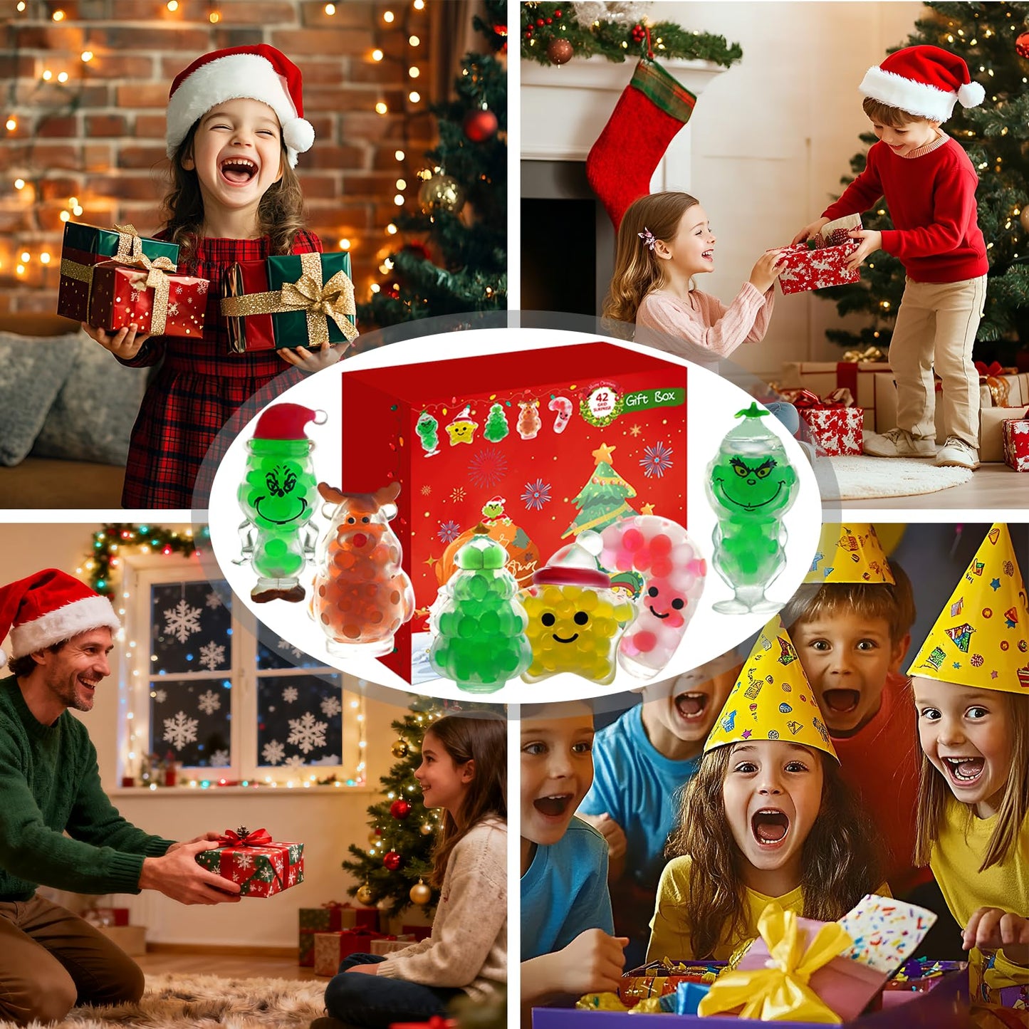 28PCS Christmas Squishies Toys,Stress Ball Fidget Toys for Stress Relief Anxiety,Christmas Party Favors for Stocking Stuffers, Prizes & Gift Box