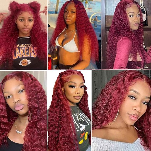 Fabimiya Human Hair Bundles Burgundy 99J Water Wave 22 24 26 Inch Bundles Human Hair 100% Unprocessed Burgundy Soft Sewn In Hair with Double Weft for Black Women