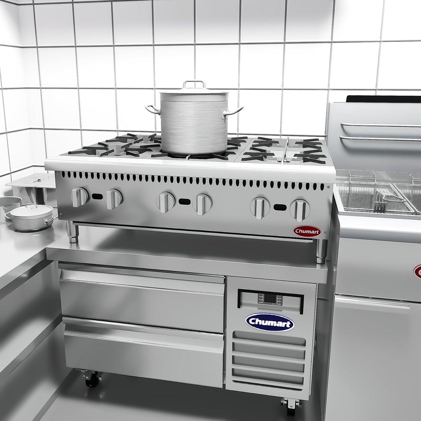 6 Burner Commercial Hot Plate, 36" Countertop Gas Stove Stainless Steel Natural Gas Range with Propane Conversion Kit Cooking Equipment for Restaurant Kitchen-150000 BTU