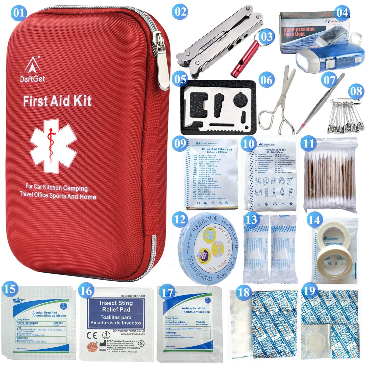 deftget 163 Pieces First Aid Kit Waterproof IFAK Molle System Portable Essential Injuries Medical Emergency equipment Survival kits for Car Kitchen Camping Travel Office Sports Home