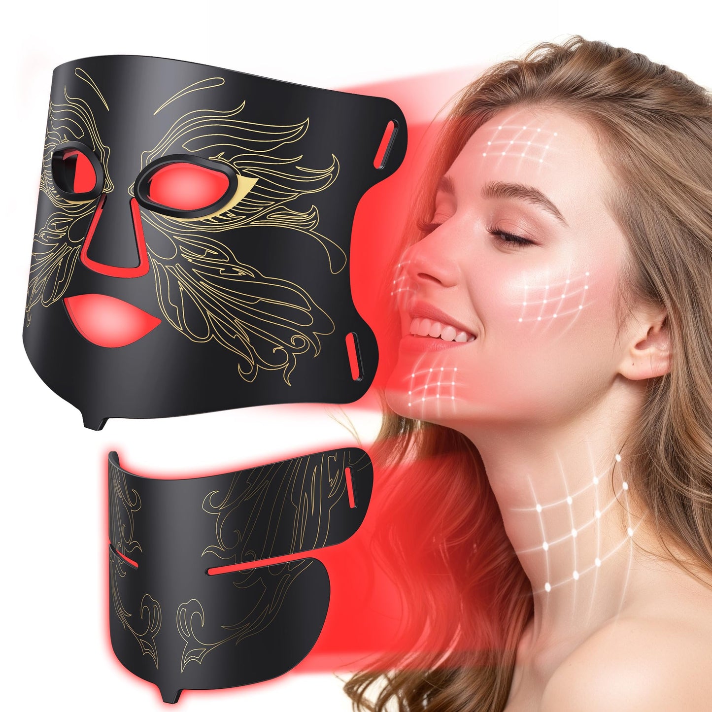 LED Light Therapy mask (E106A) Red Light Therapy for Face and Neck, 7 Colors Red Light Therapy Mask, Led Face Mask Light Therapy with 324 LED, 5 Brightness Levels & 20 Mins Timer for Home & Travel