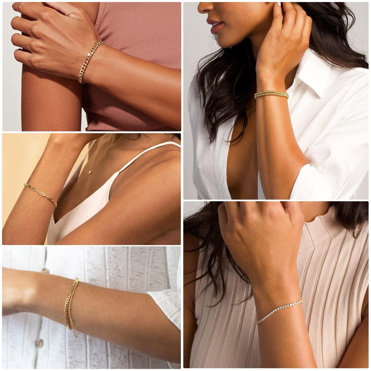 DEARMAY 14K Gold Plated Bracelets for Women Jewelry Sets for Women Cute Tennis Beaded Bracelets Cuban Link Paperclip Chain Dainty Bracelet Pack Gifts