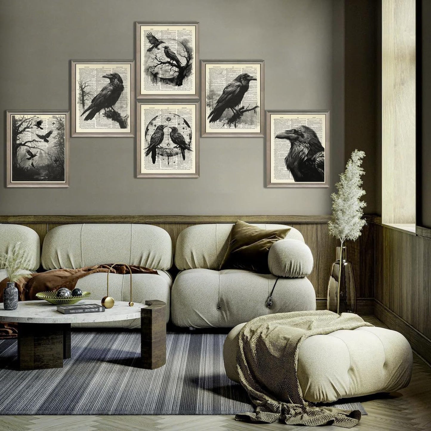 6Pcs Black Raven Wall Art Dark Academia Wall Decor Pictures Victorian Gothic Crow Canvas Posters Prints for Living Room Bedroom Decoration Unframed (8x10in)