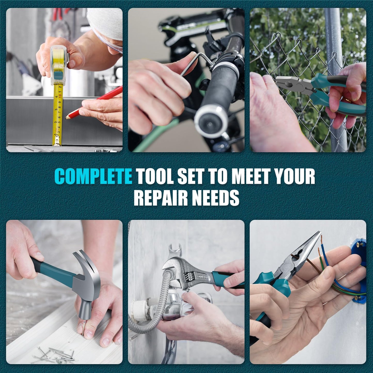 Sundpey Tool Kit 206PCs with Drill - 12V Cordless Power Drill Combo Home Tool Set - Portable Basic General Household Toolbox for Men Women for Garden Office House Repair (Screwdriver Set & Pliers Set)