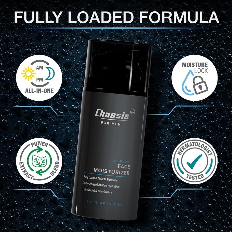 Chassis 360 All-In-One Face Moisturizer - Hydrating Lotion for Men with Vitamin C, Niacinamide & Hyaluronic Acid | 3.4 Fl Oz