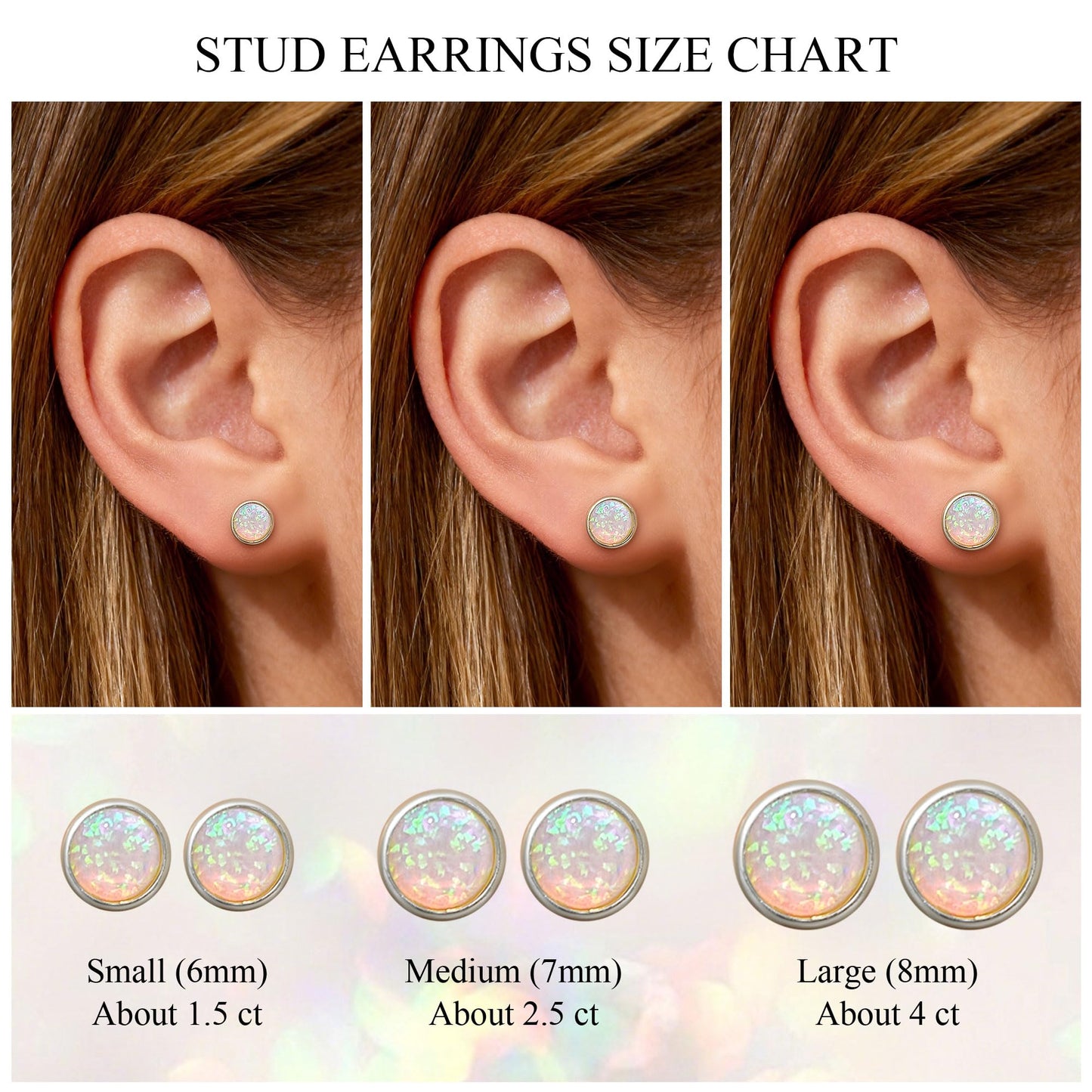 JiayangJY Silver Whie Fire Opal Stud Earrings for Women Sterling Silver Round Shape 6mm Opal Earrings with Push Back