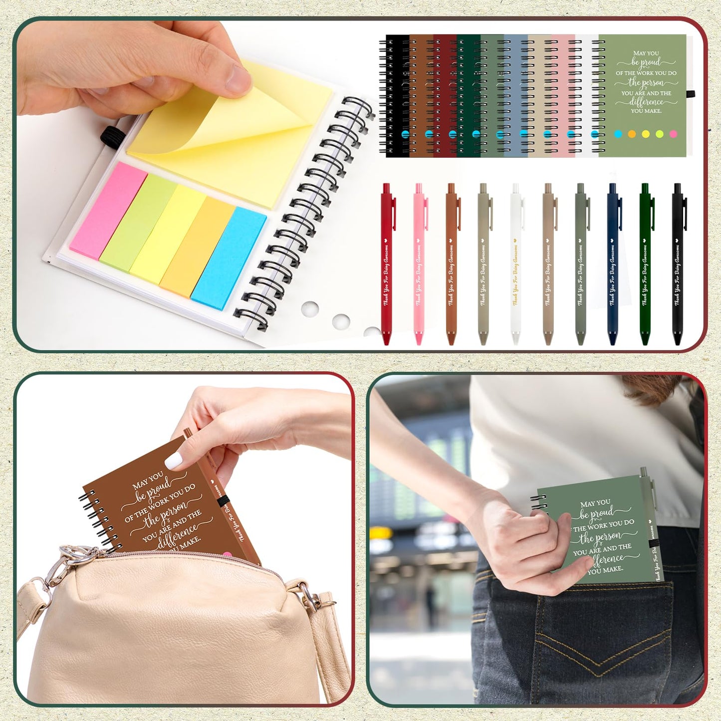 20 Sets Employee Appreciation Gifts Bulk Inspirational Spiral Notebook Journal with Sticky Note Motivational Pen Thank You Small Gifts for Coworkers Team Nurse Teacher Volunteer Office Staff Gift