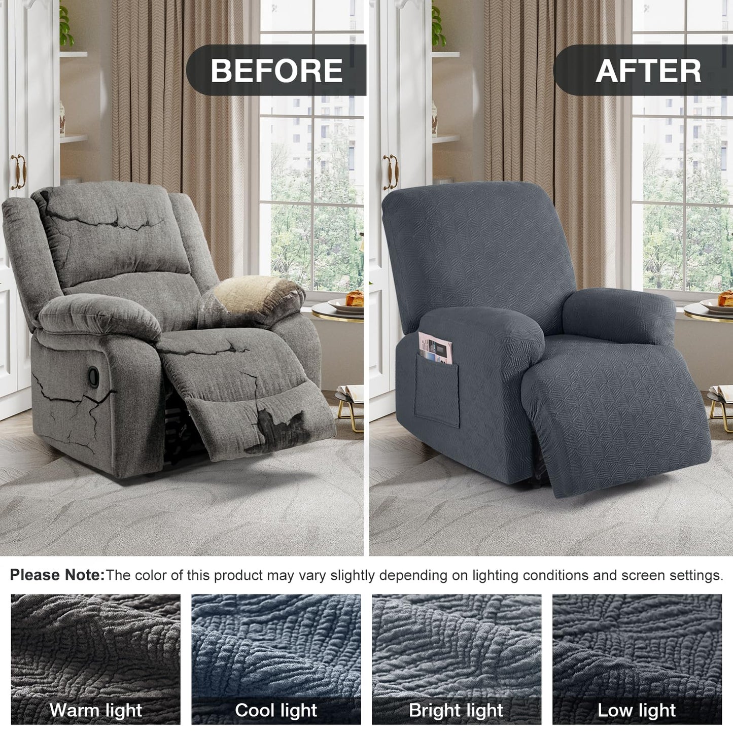 Timeles Recliner Covers Extra Wide Recliner Chair Covers Reclining Couch Covers Sofa Slipcovers Stretch Soft Washable (Single-Seater Oversized, Grey)