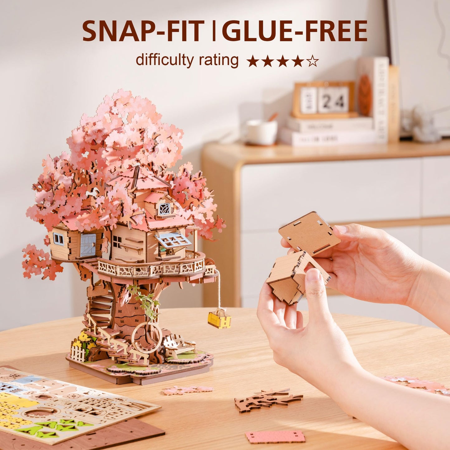 Rolife 3D Puzzles for Adults, Cherry Blossom Bonsai Tree Plants, Japanese Sakura Tree House Flowers Building Set for Adults for Table Toys & Home Decor, Creative Birthday Gift for Girls&Boys (535 PCS)