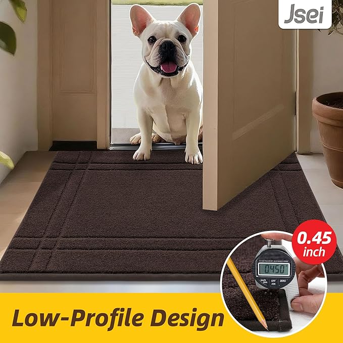 JSEI Entryway Rugs Doormat 32"x48", Non-Slip Dirt Trapper Door Mats Indoor, Washable Absorbent and Stain Resist Welcome Floor Mat for Front Door, Dog Door Mat, Dirty Wet Shoes & Paws, Brown