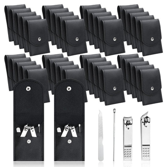 HAIFOTRVA 10 Sets Finger Nail Clipper Set Bulk,4 in 1 Black Adult Stainless Steel Travel Manicure Kit with Case Individually Wrapped Nail Clippers Bulk for Homeless,Hotel,Charity