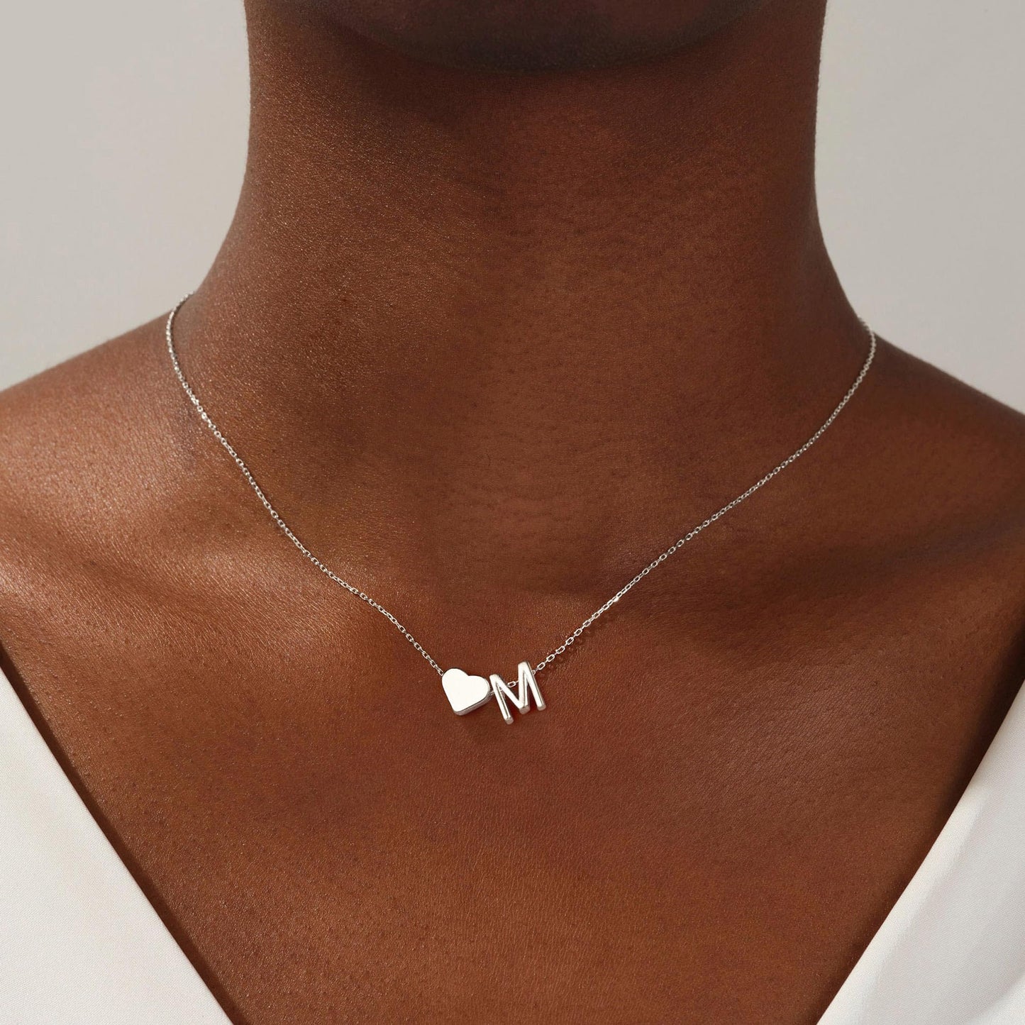 Turandoss Heart Initial Necklace for Women,18K White Gold Plated Heart Initial M Dainty Necklaces Tiny Silver Necklaces Birthday Gifts for Women Jewelry