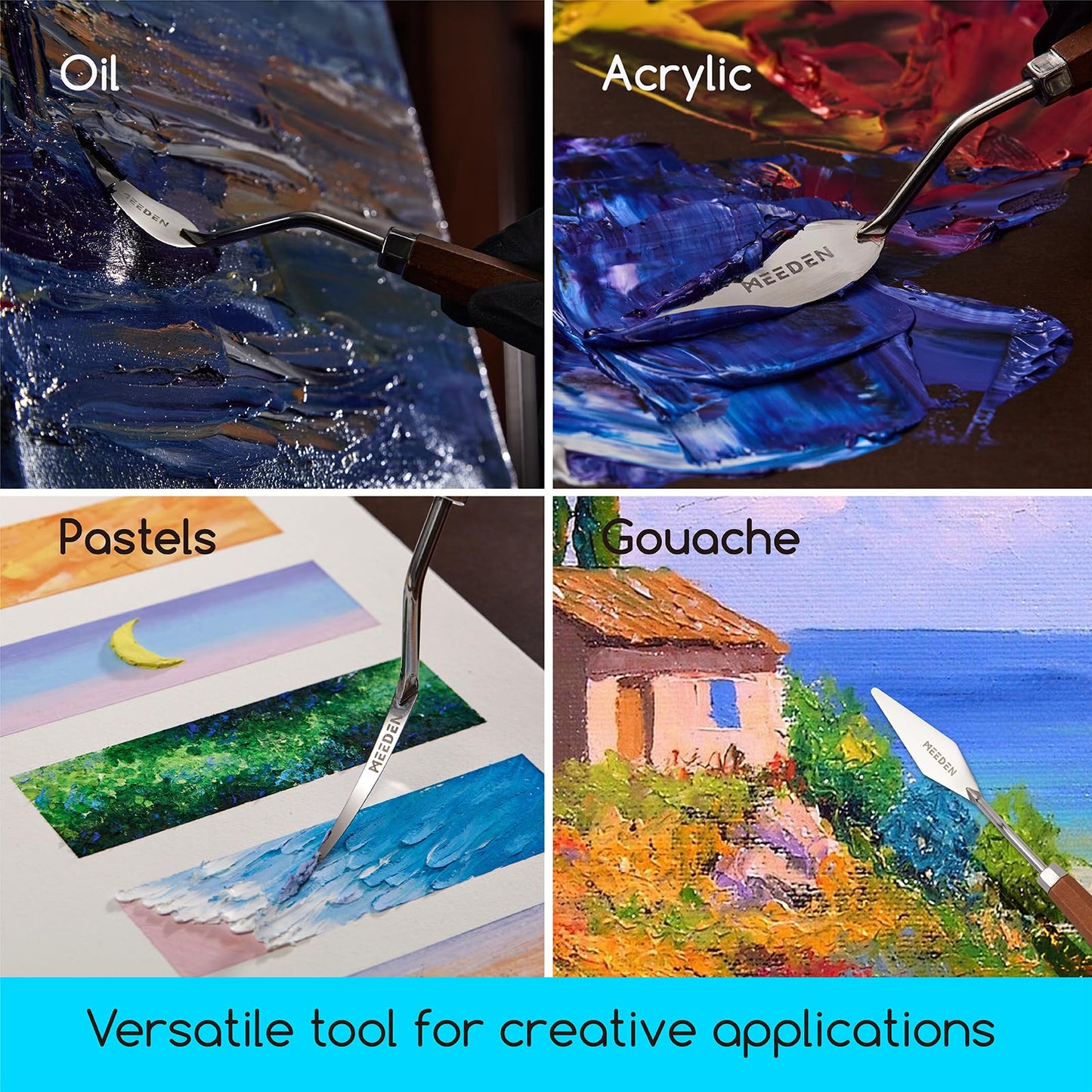 MEEDEN Artist Painting Knife Set: 6Pcs Unique-Shaped Stainless Steel Art Painting Knives with Wooden Handle - Art Supplies for Oil Acrylic Gesso Canvas Painting