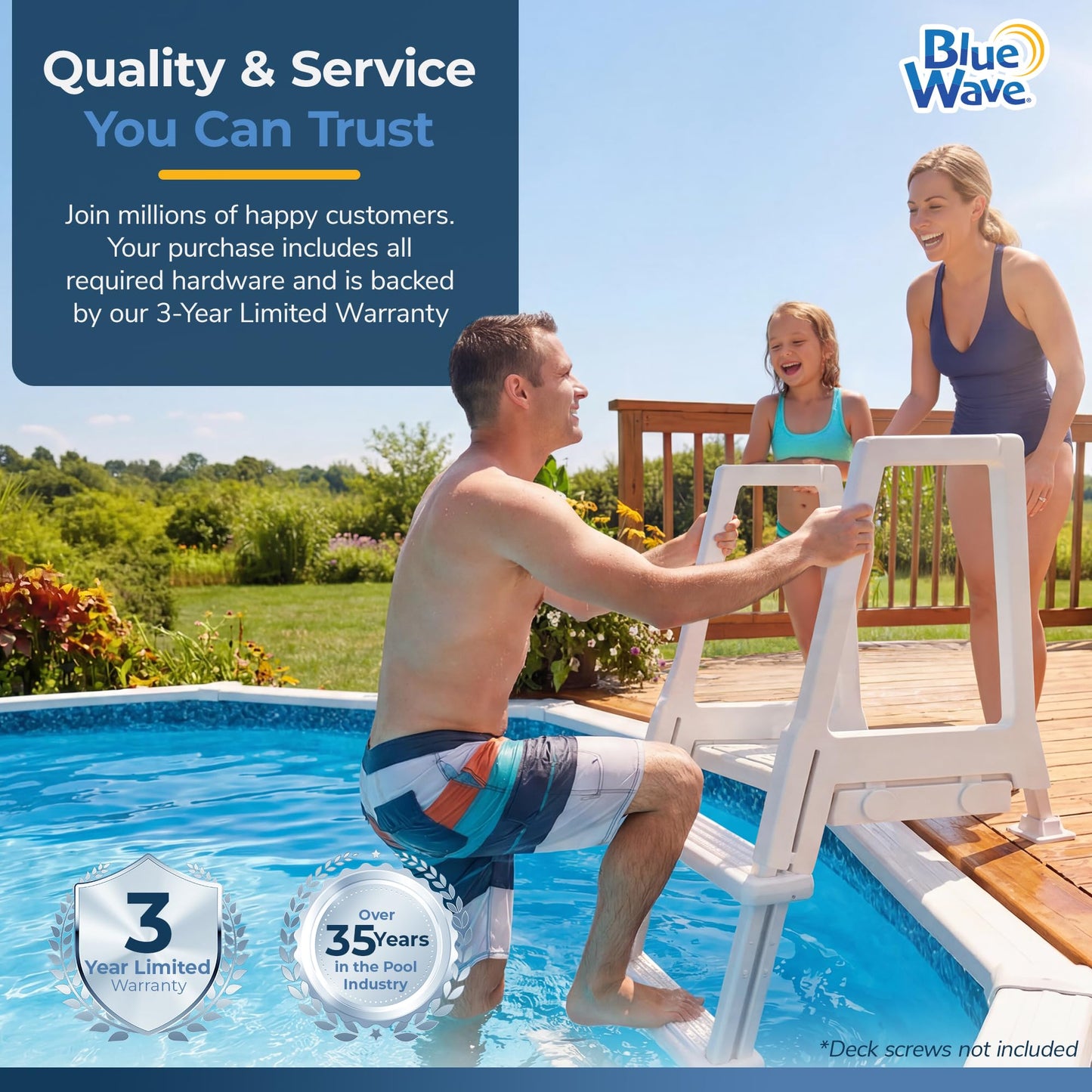 Blue Wave 5 Tread Above Ground Pool Ladder - Heavy Duty Resin Pool Steps for 48 to 54 in Deck Heights - 5-in Non-Skid Treads, Rust-Free with 250 lb Weight Capacity, White