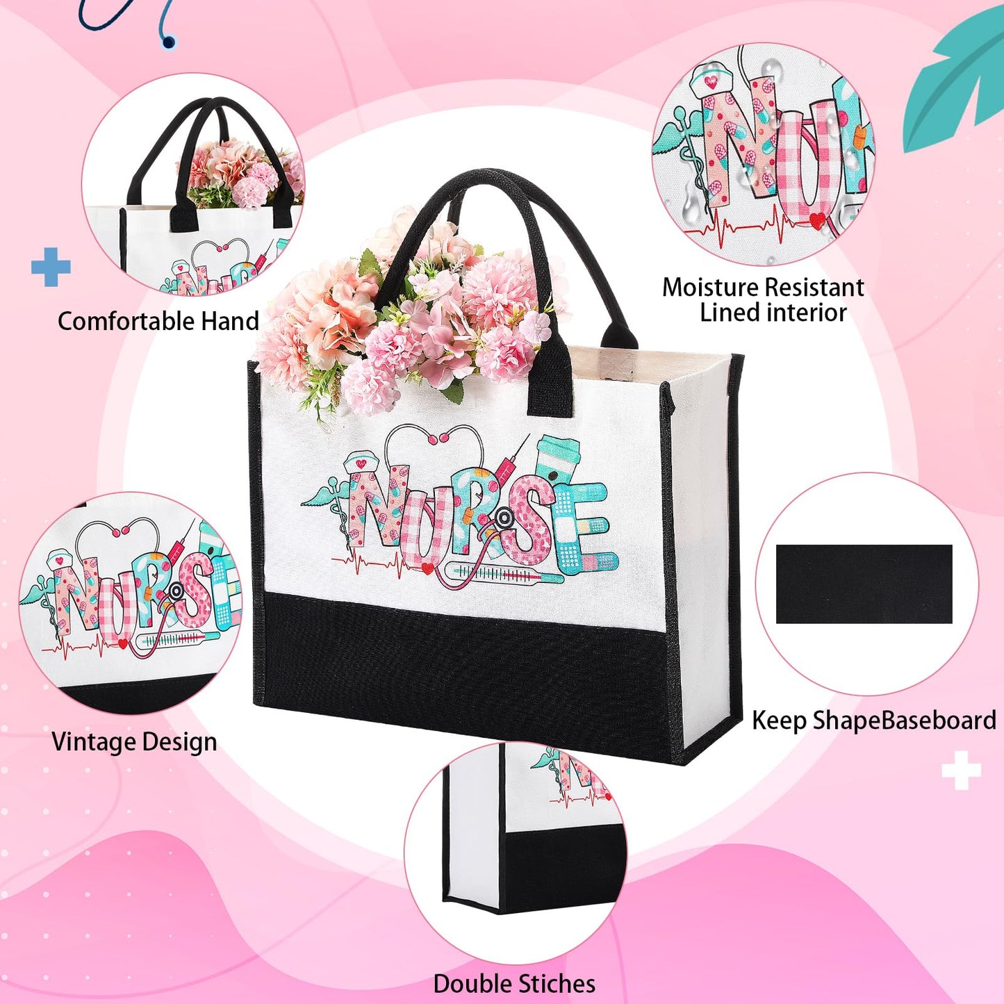 Zopeal Nurse Appreciation Gifts for Women Nursing Gifts Bulk Includes Badge Holder Reel, Tote Bag, Makeup Bag, Socks, Keychain, Cup, and Clipboards(Pink)