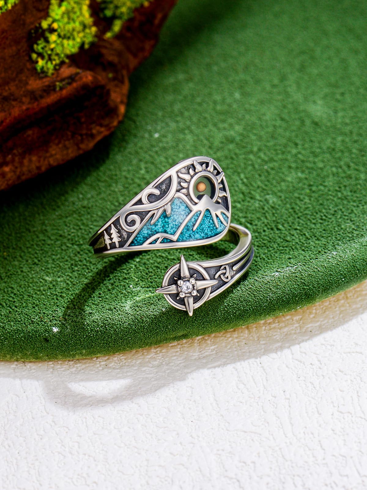 Midari Mountain Mustard Seed Spoon Rings for Women 925 Sterling Silver Adjustable Turquoise Mustard Seed Faith Rings Sun Open Spoon Thumb Rings Faith Jewelry for Women Men Birthday Christmas Gifts