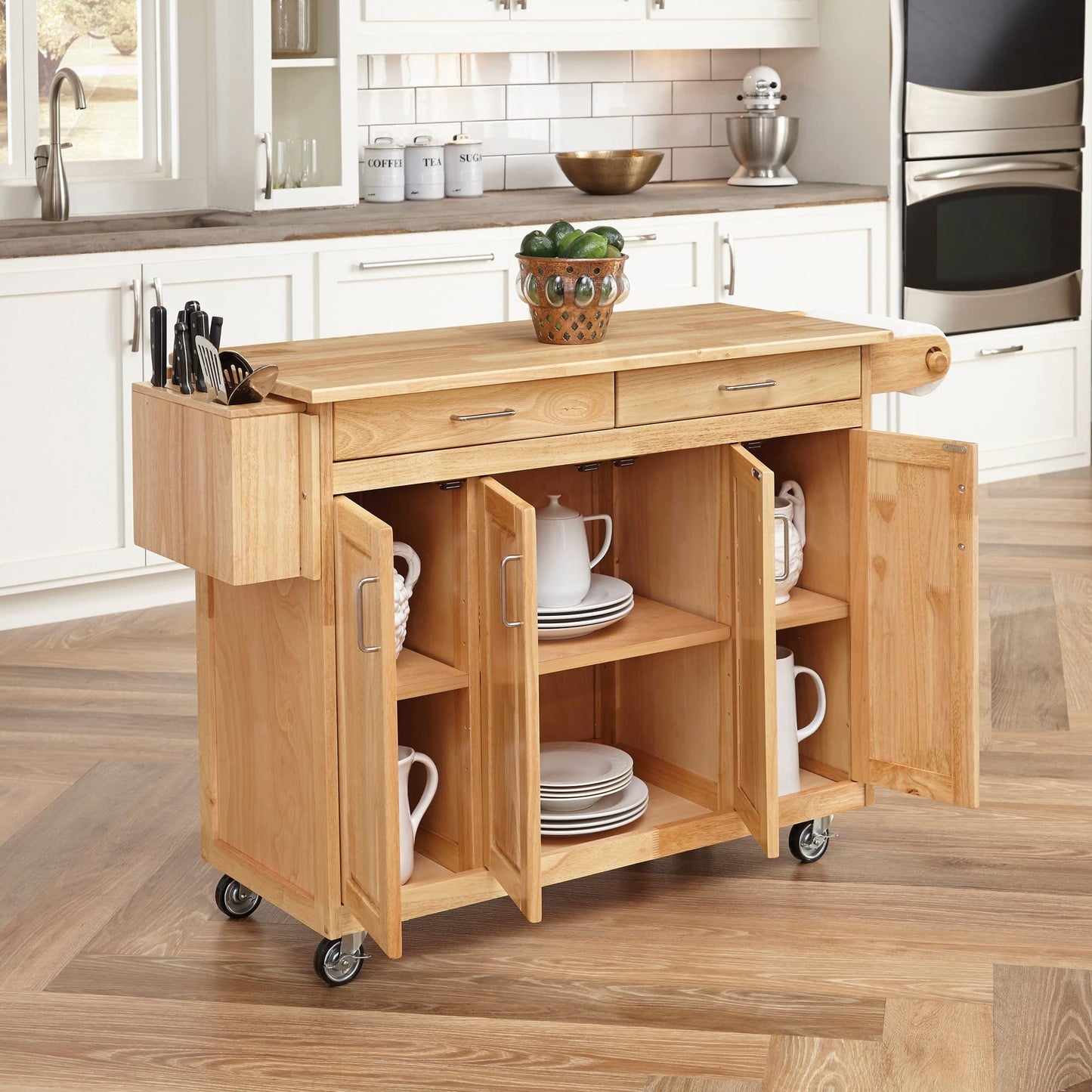 Homestyles General Line Natural Mobile Kitchen Cart, 54"W