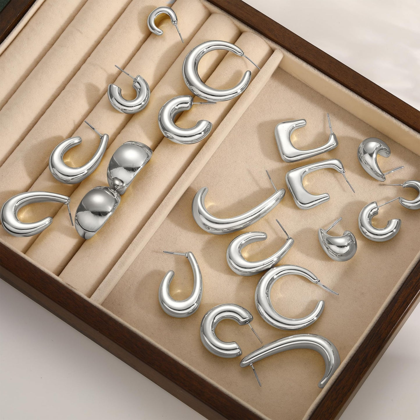 36 Pairs Gold Hoop Earrings Set for Women Multipack, Hypoallergenic Chunky Chain Twisted Hoop Earrings Pack, Fashion Dangle Earrings Jewelry for Gift (B-10Pairs Silver)