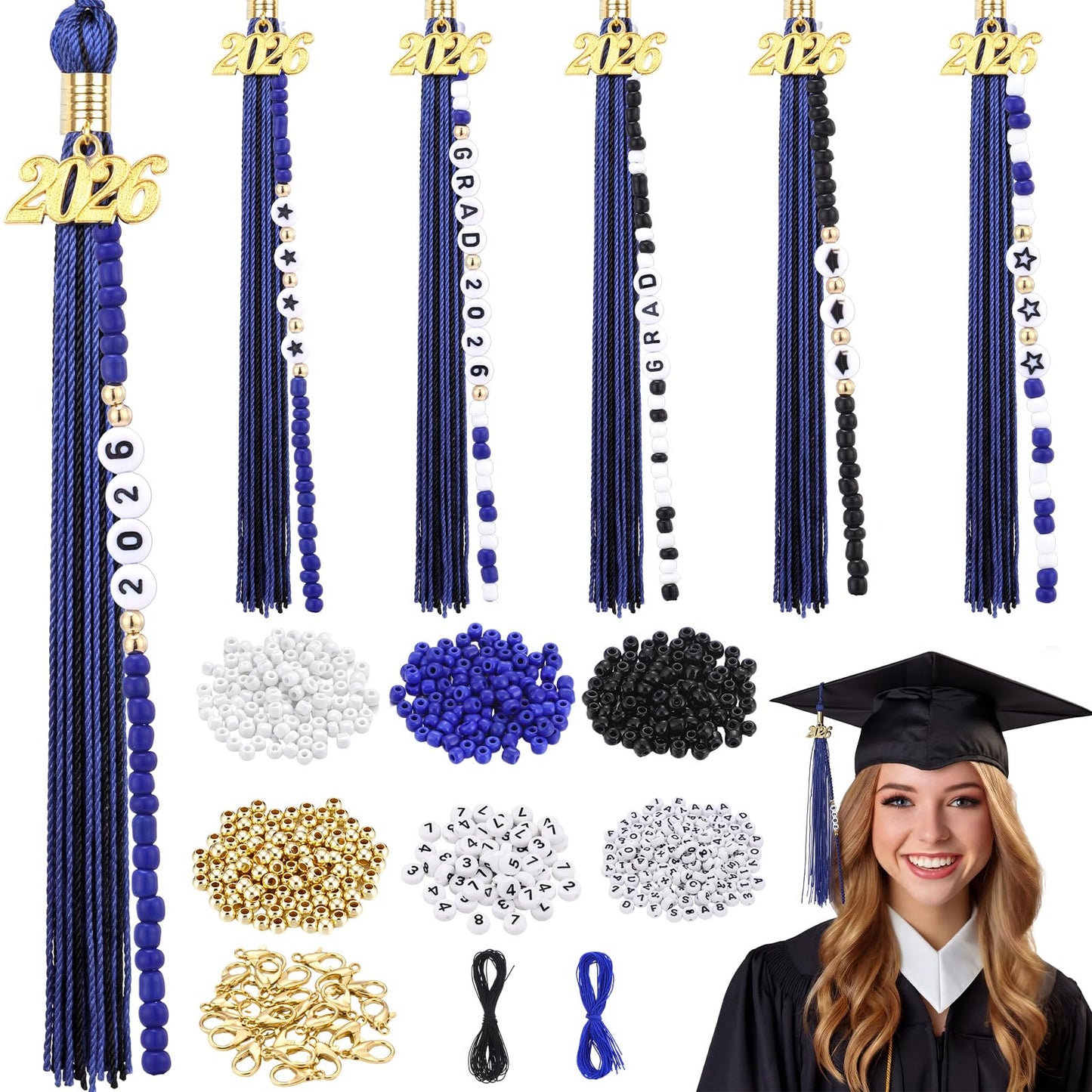 Kenning 10 Pack 2026 Graduation Tassels Royal Blue Graduation Cap Tassels with DIY Friendship Beaded Bracelets Kit, Grad Tassel Charms Gifts for High School College Phd Grad Ceremony