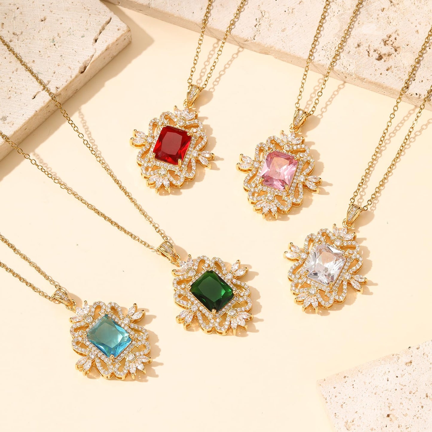 Green Baroque Square May Birthstone Emerald Necklaces for Women-Gold Plated Imitation Emerald Jewelry Baroque Pendant Necklace Waterproof Non Tarnish Maximalist Jewelry For Birthday Valentines Day Mother's Day Christmas Thanksgiving Gifts