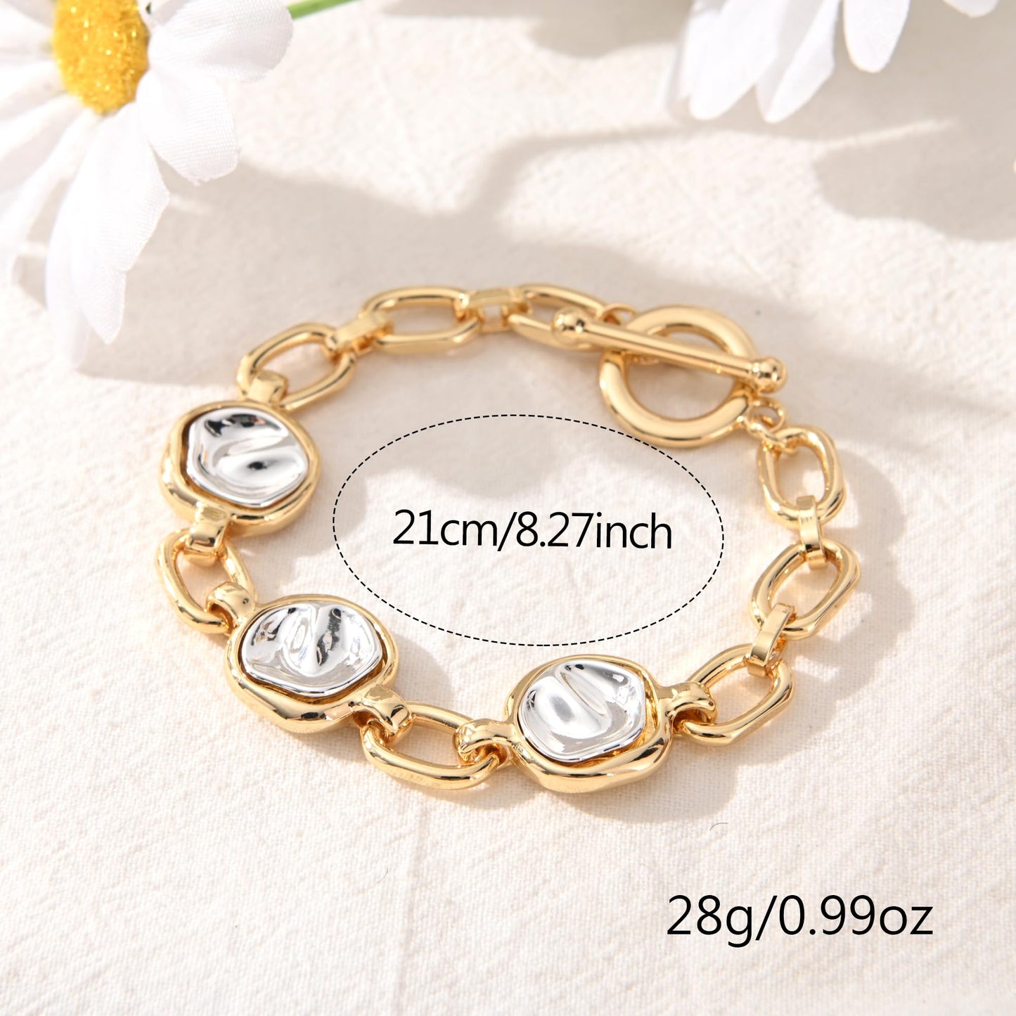 Ginyejly 14K Gold and Silver Plated Special Cain Link with Toggle Clasp Closure in Daily or Party for Women Fashion Jewelry Gifts (round&gold chain)