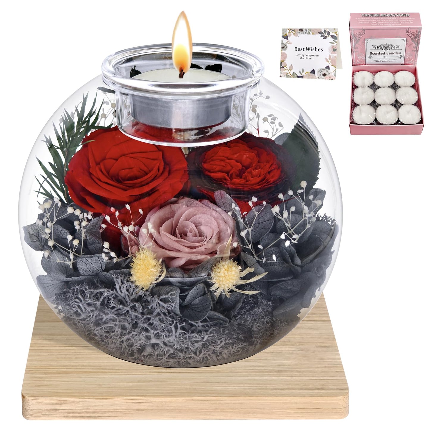 KDSYWJ Preserved Roses Birthday Gifts for Her, Flower in Glass Dome with Scented, Flower for Women Mom Wife Daughter Girlfriend on Birthday Mothers Day Anniversary Valentines Day Christmas (Red)