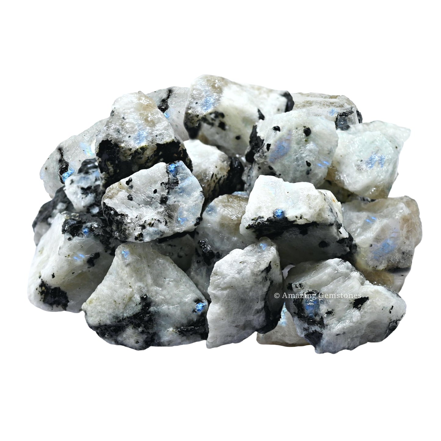 Amazing Gemstone Rainbow Moonstone Raw Crystals and Healing Stones, Natural Rocks for Tumbling and DIY Raw Stones and Crystals (1 lb)